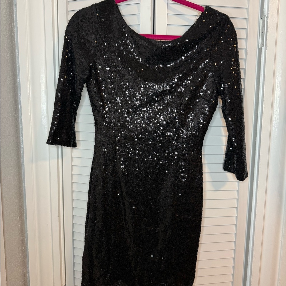 Black Sequin Fitted Mini Dress